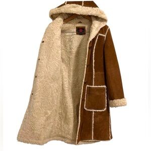Vintage Brown Leather Suede Faux Shearling Penny Lane Jacket Coat Women’s Small